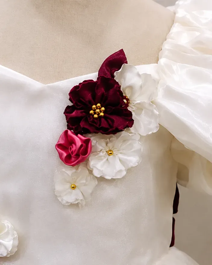 Off White Organza Frock with Bubble Sleeve and Back Bow view 4